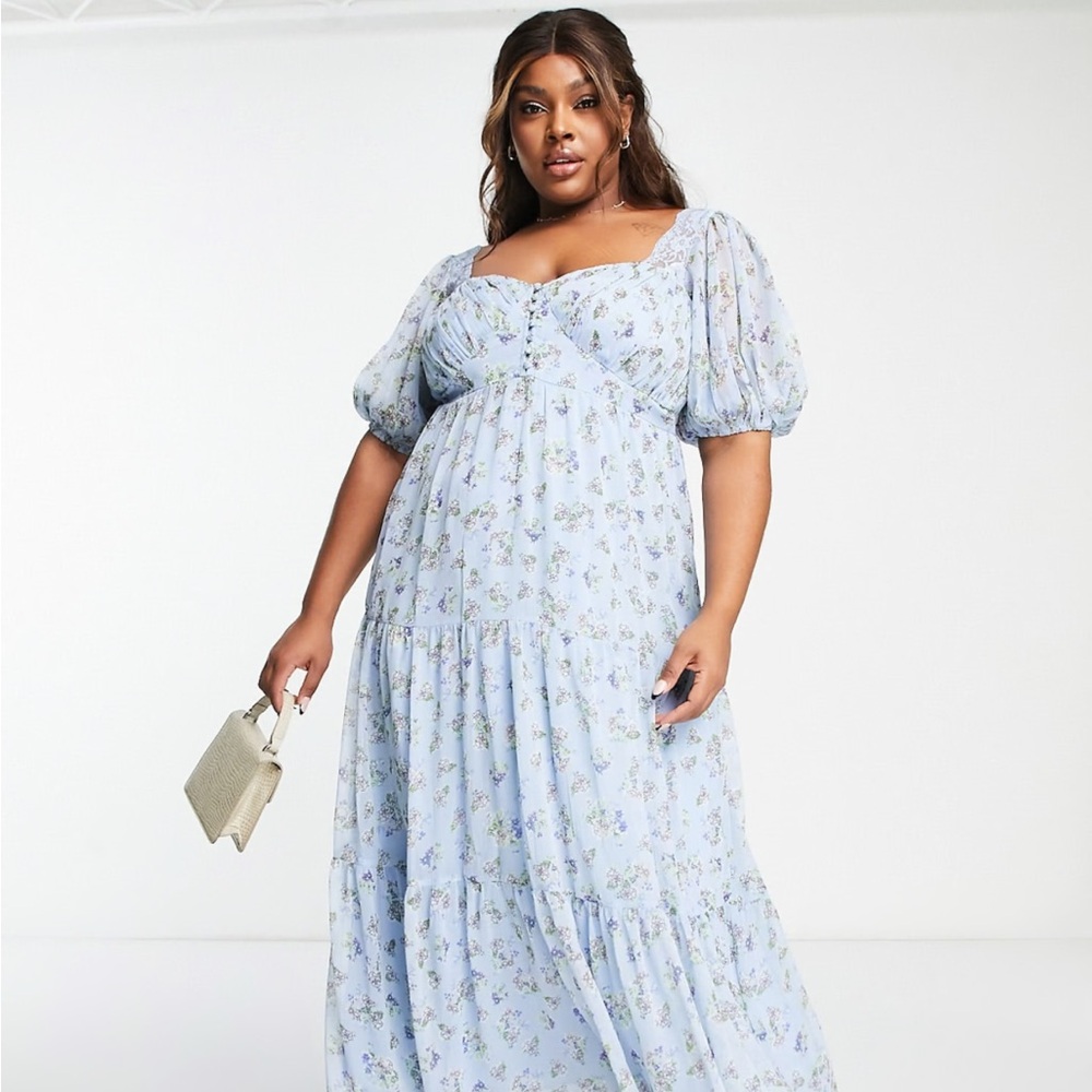 ASOS Curve Pastel Blue Floral Maxi Dress